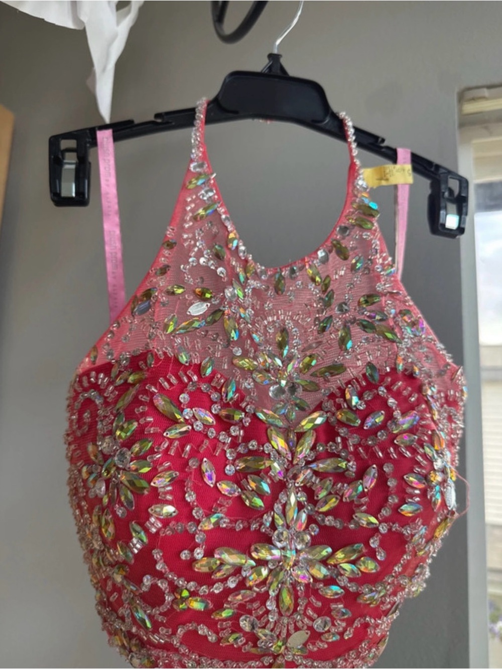 Embellished Pink Halter Prom Dress